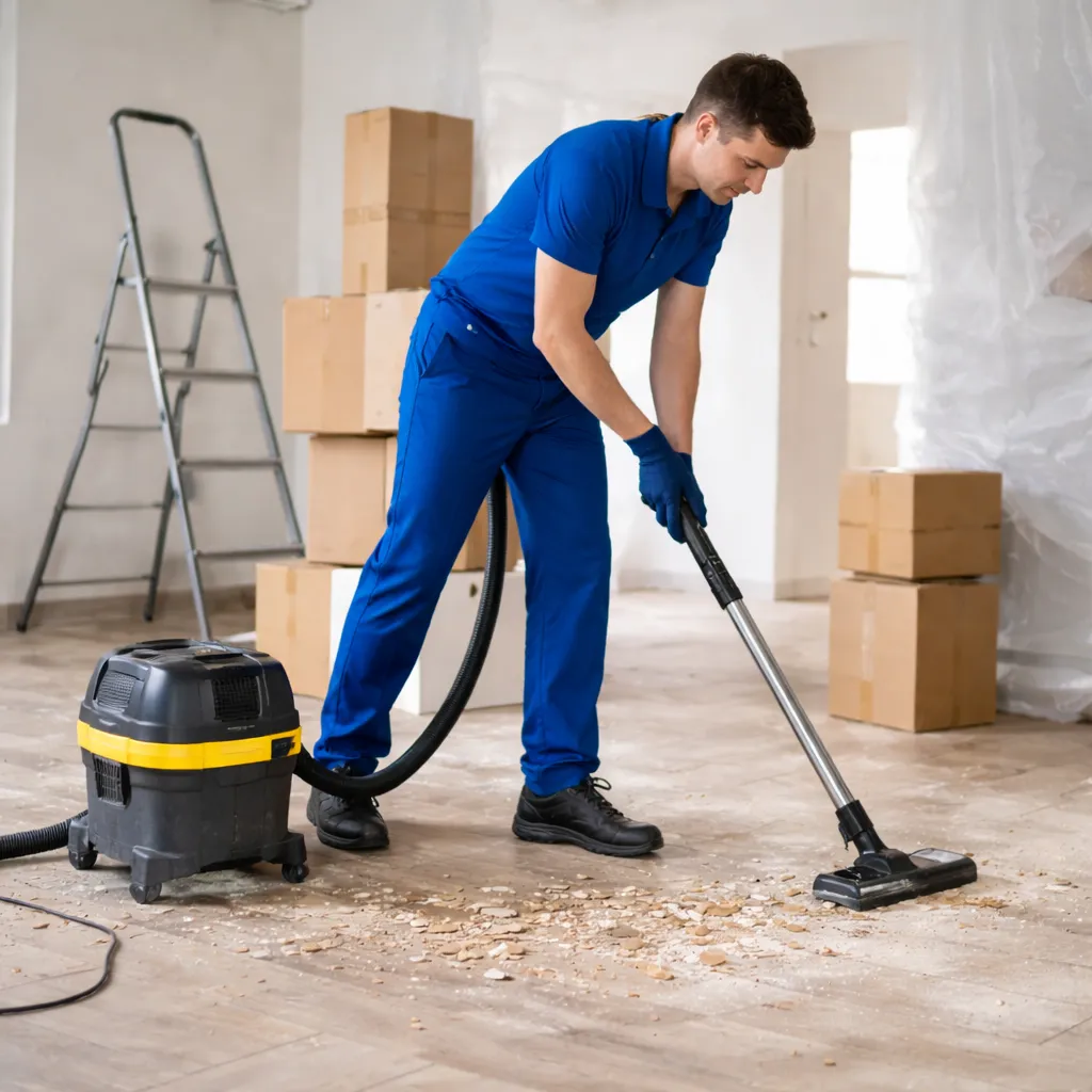 Man using a vacuum cleaner during move out cleaning in Miami